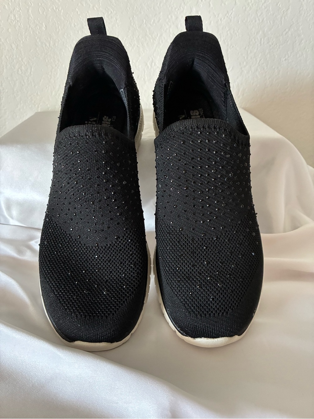 Skechers Black Slip-On Knit Sneakers with Sparkle Studs